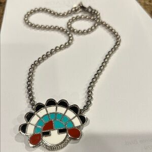 Colorful Silver Tone Pendant Necklace Southwest Enamel style,Coastal Cowgirl